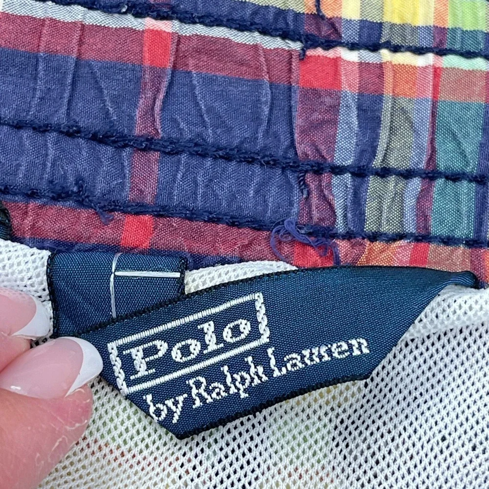 Vintage Polo Ralph Lauren Swim Trunks Men XL Blue Bored Shorts 90s Tartan Plaid‎